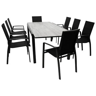 Gartengarnitur Alu Sitzgruppe Gartenmöbel Garnitur FARO Alu Keramik grau 9-teil. - Bild 1 von 4