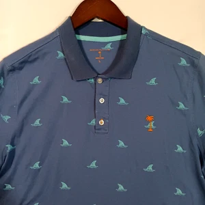 Margaritaville Mens L Blue Shark Fin Polo Shirt Jimmy Buffett Casual Golf Tropic - Picture 1 of 9