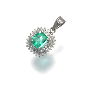 Emerald 0.75ct Diamond 0.23ct Classic Pendant 900 Platinum - Picture 1 of 4