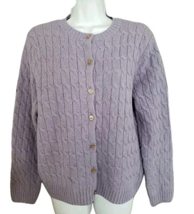 Norm Thompson 100% Wool Cable Knit Cardigan Women's PETITE MEDIUM Lavender - Picture 1 of 4