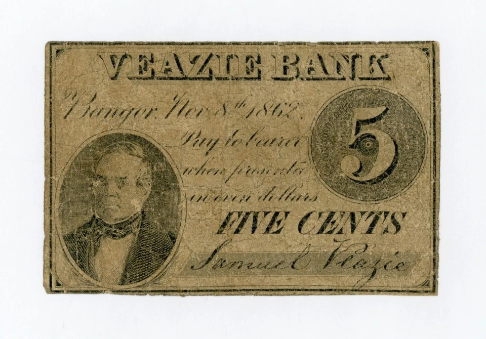 1862 5c Samuel Veazie / The Veazie Bank - Bangor, MAINE Note - Image 1 of 2