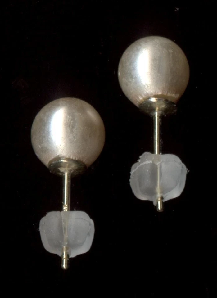 Aretes solitarios de perlas blancas redondas de 6 mm de oro amarillo macizo fino de 14K Hb Foto 1 de 1