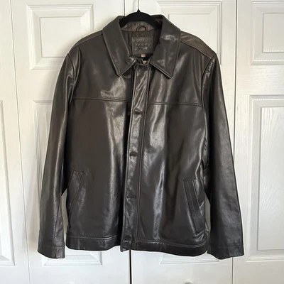 Chaqueta de Cuero Merona Para Hombre Grande Negra Cremallera Botón Coche Abrigo Acolchado Forrado Bolsillos Foto 1 de 4