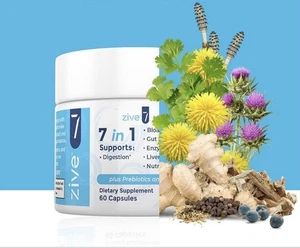 Zive 7 | Fórmula de apoyo digestivo | 60 cápsulas | Mezcla de probióticos, fibra y hierbas - Imagen 1 de 4