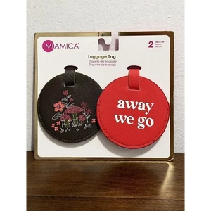 NUEVO CON ETIQUETAS: MIAMICA - Juego de 2 etiquetas de equipaje redondas de cuero sintético (3,5" de diámetro) - Imagen 1 de 2