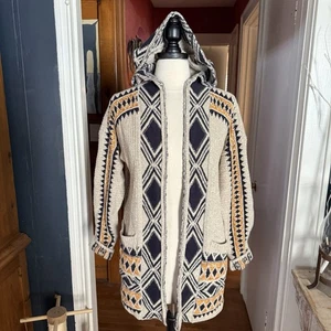 Cárdigan con Capucha Frente Abierto Marca Lucky Talla Grande Tribal Azteca Boho Mezcla de Algodón - Imagen 1 de 12