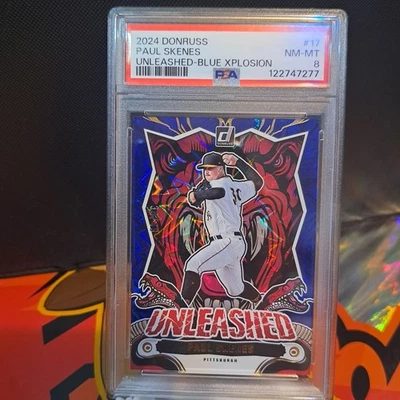 2024 Donruss Unleashed Paul Skenes /49 Blue Explosion PSA 8 - Image 1 of 2