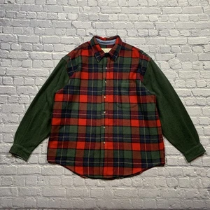 Eddie Bauer VTG Mens XL Green Plaid Wool Flannel Button Up Shirt Hiking Country - Picture 1 of 8