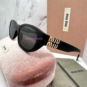 Gafas de sol MIU MIU nuevas negras doradas con logotipo de metal auténticas para mujer MU A03S 16K08Z - Imagen 1 de 20