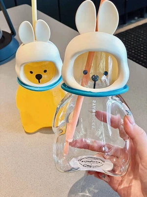 24 Starbucks China  Mid-Autumn Festival Rabbit Bear 20oz Glass Straw Cup- - Image 1 of 4