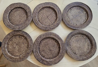 6 Cargadores de Platos de Mimbre Ratán De Colección Boho Tejido Porta Platos Decoración de Mesa Resistente Foto 1 de 4