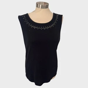 Karen Scott Large Black Beaded Neckline Sleeveless Tank Top - Picture 1 of 7