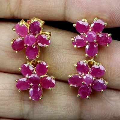 925 Pendientes de Plata de Ley Ovalado Rubí 5x4mm Gema Natural Joyería - Imagen 1 de 4