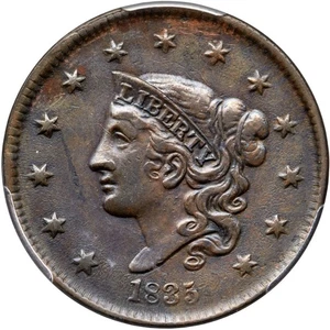 1835 N-19 R-5 PCGS AU Details Matron or Coronet Head Large Cent Coin 1c - Picture 1 of 3