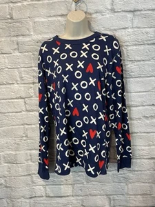 Hanna Andersson 100% Cotton XOXO Valentine’s Day Blue Long Sleeve PJ Shirt Sz L - Picture 1 of 5