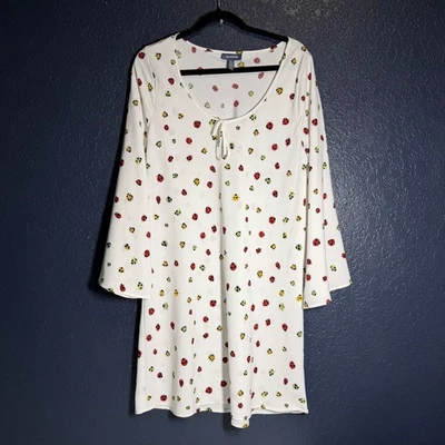 ModCloth White Ladybug Print Bell Sleeve Tie Neck Dress Women's XL - Image 1 of 4