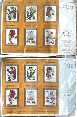 2 Creative Circle Crewel Kits Lion Baseball 229 Stork Basketball 231 Embroidery - Image 1 of 4