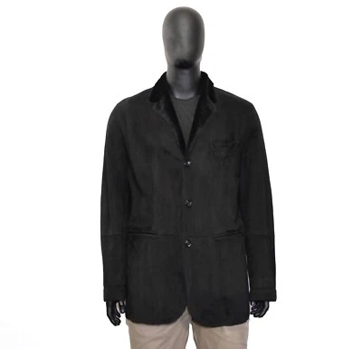 RRP7800$ Men's Kiton Shearling Coat Jacket 58IT 48US/UK Suede Black Italy - Image 1 of 4