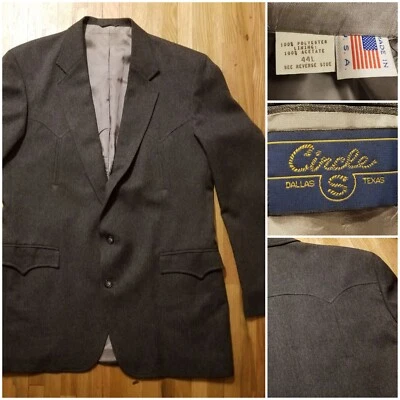 CIRCLE S Mens 44L Western Blazer Sport Coat Casual Jacket Dk Gray Polyester USA - Image 1 of 4