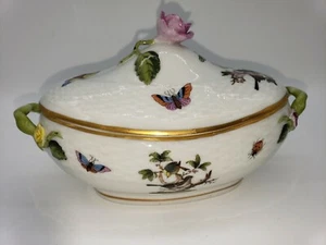 Herend Hungary Rothschild Porzellan bedeckt oval Bonbonschale Rosen Schmetterling - Bild 1 von 9