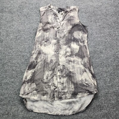 Cuello mandarín de seda Eileen Fisher sin mangas con botones estampado gris/blanco mediano Foto 1 de 4