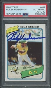 RICKEY HENDERSON SIGNIERT 1980 TOPPS RC ROOKIE KARTE #482 - GEM MINT 10 AUTO - PSA/DNA - Bild 1 von 2
