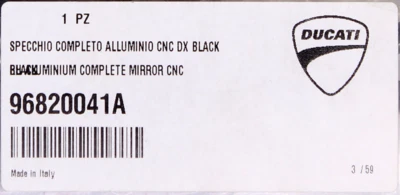 Espejo retrovisor derecho de aluminio Ducati número de pieza - 96820041A Foto 1 de 2