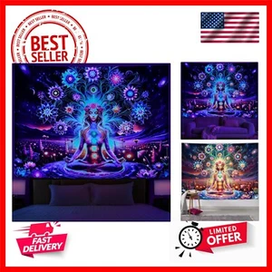 Blacklight Tapestry Seven Chakra Yoga Meditation Tapestry Flower Chakra Tapes... - Picture 1 of 9