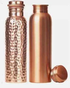 Copper Water Bottle Hammered +Plain Copper For Ayurveda Health Benefit Set of 2 - Picture 1 of 3