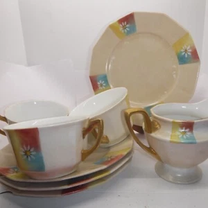 Vintage Crown Ducal Pastel Daisy Tea Trio Set – Cups, Plates & Creamer (6 Pcs) - Picture 1 of 1