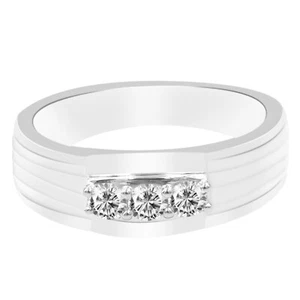 Solid 14KT White Gold 0.30Ct D/VVS1 Round Shape Men's Anniversary Ring - Picture 1 of 4
