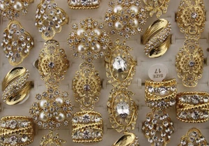 Wholesale Mixed Lots 50pcs Glass Jewellery Party Clear Rhinestone Lady's Rings - Picture 1 of 6
