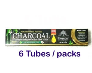 6 Pcs Bamboo CHARCOAL Toothpaste By Essential Palace 5 in 1, 100% Fluoride Free - Picture 1 of 4