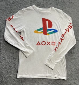 PLAYSTATION Shirt Mens Small Sony Japanese Spell Out Logo Cotton White - Picture 1 of 6