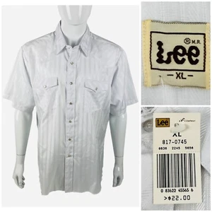 Vintage Lee Mens XL Shirt Western Pearl Snap Short Sleeve Striped Deadstock NWT - Picture 1 of 9