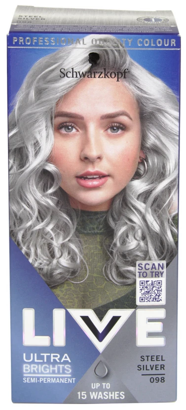 Schwarzkopf Live Semi-Permanent Hair Colour Steel Silver 098 - Image 1 of 1