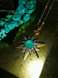 Turmalin Smaragd Stern Anhänger Halskette Gold Naturstein Zirkonia Strass - Bild 1 von 9