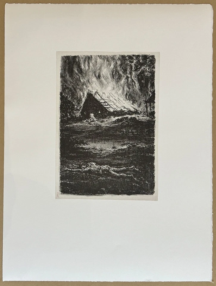 A. Paul Weber, Brennender Hof, Lithographie aus dem Nachlass, 1969/1997 - Bild 1 von 1