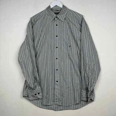 Camisa de vestir Nautica para hombre talla L a rayas manga larga abotonada años 80 algodón de dos capas Foto 1 de 4
