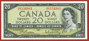 BANCO DE CANADÁ 1954 (1961-70) $20 BEATTIE-RASMINSKY (P-80b, BC-41b) CH XF - Imagen 1 de 2