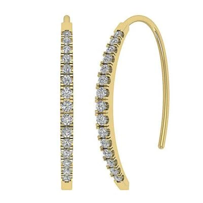 I1 G Round Diamond 0.40 Ct Dangling Hoops Earring White Yellow Rose Gold 1.65 MM - Image 1 of 4