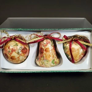 Vtg Giftco Decoupage Ornaments Angel Trumpet Flowers Christmas with Box - Picture 1 of 14