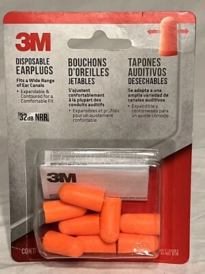 3M ~ Disposable Soft Foam Ear Plugs ~32 dB NRR ~Orange 4 Pairs In Package - Image 1 of 2