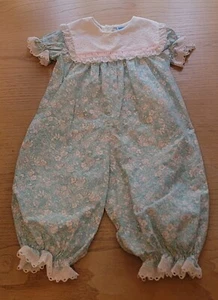 Vintage 90er Bubble Anzug Ballon Overall Strampler 6 Monate Baby Mädchen Blumen Spitze Latz - Bild 1 von 10