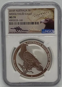 2016P Australia S$1 Wedge-Tailed Eagle MS70 NGC Mercanti Signed - Picture 1 of 2