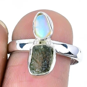 Moldavite Quartz Gemstone 925 Sterling Silver Statement Sister Birthday New Ring - Picture 1 of 7