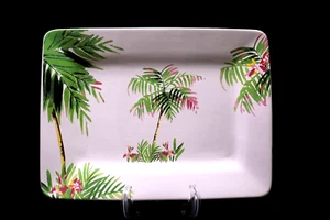 Meritage Hotvanna Serving Platter Tropical Palm Trees Green Pink Rectangle - Picture 1 of 7