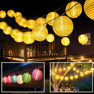 Solar LED Lichterkette Lampions Laterne Außen Beleuchtung Garten Party Lampion - Bild 1 von 25