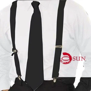 Nuevo Negro Hombres Mujeres Cuello Corbata y Brackets Elásticos Ajustables Suspendedores Boda - Imagen 1 de 9