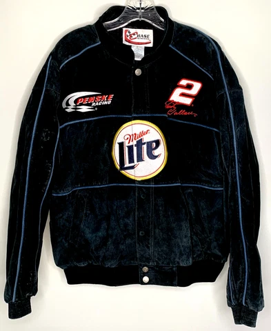 Chase Authentics Rusty Wallace #2 Black Suede Leather Nascar Penske Jacket Sz L Cover